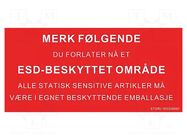 Information board; ESD; 150x300mm; red; Language: NO STATICTEC
