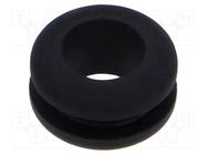 Grommet; Ømount.hole: 8mm; Øhole: 6mm; black; Panel thick: max.2mm ESSENTRA