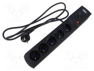 Plug socket strip: protective; Sockets: 5; 230VAC; 10A; black; 1.5m KEL