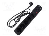 Plug socket strip: protective; Sockets: 5; 230VAC; 10A; black; 1.5m KEL