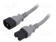 Cable; 3x14AWG; IEC C14 male,IEC C15 female; PVC; 1m; grey; 15A LIAN DUNG