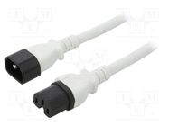 Cable; 3x14AWG; IEC C14 male,IEC C15 female; PVC; 1m; white; 15A LIAN DUNG