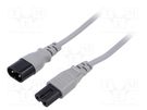 Cable; 2x0.75mm2; IEC C7 female,IEC C8 male; PVC; 1.8m; grey; 2.5A LIAN DUNG
