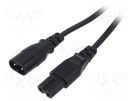 Cable; 2x0.75mm2; IEC C7 female,IEC C8 male; PVC; 1m; black; 2.5A LIAN DUNG