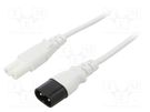 Cable; 2x0.75mm2; IEC C7 female,IEC C8 male; PVC; 1m; white; 2.5A LIAN DUNG