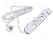 Extension lead; 3x1.5mm2; Schuko; Sockets: 5; PVC; white; 3m; 16A PLASTROL