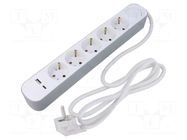 Extension lead; 3x1.5mm2; Schuko; Sockets: 7; PVC; white; 5m; 16A PLASTROL