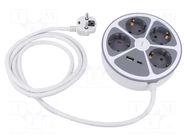 Extension lead; 3x1.5mm2; Schuko; Sockets: 6; PVC; white; 2m; 16A PLASTROL