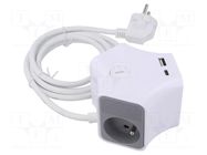 Extension lead; 3x1.5mm2; Schuko; Sockets: 5; PVC; white; 2m; 16A PLASTROL