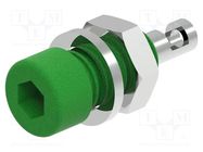 Socket; 2mm banana; 10A; 33VAC; 70VDC; green; on panel,screw ELECTRO-PJP