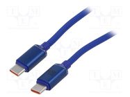 Cable; USB 2.0; USB C plug,both sides; 1.2m; blue; textile; 100W BASEUS