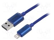Cable; USB 2.0; Apple Lightning plug,USB A plug; 1.2m; blue; 2.4A BASEUS
