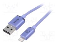 Cable; USB 2.0; Apple Lightning plug,USB A plug; 2m; violet; 2.4A BASEUS