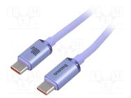 Cable; USB 2.0; USB C plug,both sides; 2m; violet; textile; 100W BASEUS