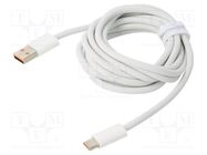 Cable; USB 2.0; USB A plug,USB C plug; 2m; white; textile; 100W BASEUS
