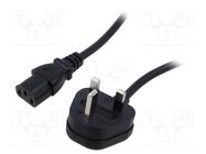 Cable; 3x1mm2; BS 1363 (G) plug,IEC C13 female; PVC; 1m; black; 3A LIAN DUNG