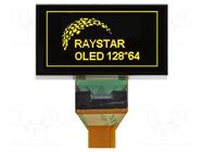 Display: OLED; graphical; 128x64; Dim: 73x41.86x3mm; green; PIN: 30 RAYSTAR OPTRONICS