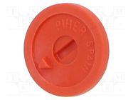 Knob; thumbwheel,with pointer; red; plastic; 9.5x1mm PIHER