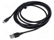 Cable; USB 2.0; USB A plug,USB C plug; nickel plated; 3m; black VENTION