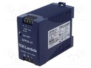 Power supply: switched-mode; for DIN rail; 50W; 15VDC; 3.4A; 85% TDK-LAMBDA