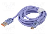 Cable; USB 2.0; USB A plug,USB C plug; 2m; violet; textile; 100W BASEUS