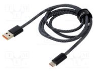 Cable; USB 2.0; USB A plug,USB C plug; 1m; dark grey; textile BASEUS