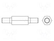 Screwed spacer sleeve; 12mm; Ext.thread: M3; hexagonal; brass HARWIN