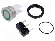 Switch: vandal resistant; Pos: 2; SPDT; 5A/125VAC; ON-(ON); green SCHURTER