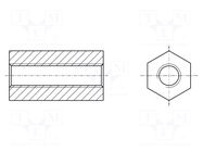 Screwed spacer sleeve; hexagonal; polyamide; M3; L: 20mm; natural HARWIN