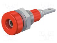 Connector: 2mm banana; socket; 10A; 23mm; red; soldered,on panel STÄUBLI