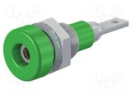 Connector: 2mm banana; socket; 10A; 23mm; green; soldered,on panel STÄUBLI