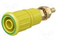 Socket; 4mm banana; 32A; 1kV; yellow-green; gold-plated; on panel STÄUBLI