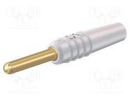 Plug; 2mm banana; 10A; 30VAC; 60VDC; white; gold-plated; Ø: 0.5mm STÄUBLI