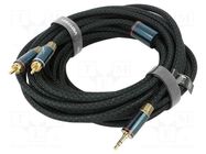 Cable; Jack 3.5mm 3pin plug,RCA plug x2; 8m; black; textile VENTION