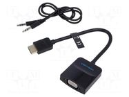 Converter; HDMI plug,VGA female; 0.15m; black; black; ABS VENTION
