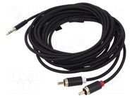 Cable; Jack 3.5mm 3pin plug,RCA plug x2; 5m; textile; black VENTION