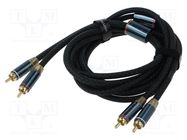 Cable; RCA plug x2,both sides; 3m; Plating: gold-plated; black VENTION