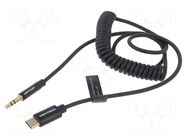 Cable; Jack 3.5mm 3pin plug,USB C plug; gold-plated; 1m; black VENTION
