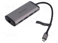 Hub USB; USB 3.0; grey; Number of ports: 8; 0.15m; ABS,aluminium VENTION