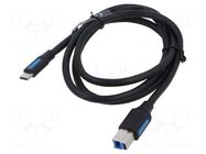Cable; USB 3.0; USB B plug,USB C plug; nickel plated; 1m; black VENTION
