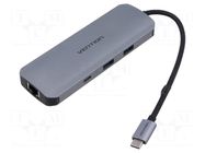 Hub USB; OTG,USB 3.0,USB 3.2; PnP; grey; Number of ports: 9; 0.15m VENTION