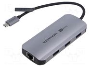 Hub USB; USB 3.0; grey; Number of ports: 6; 0.15m; ABS,aluminium VENTION
