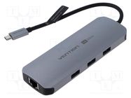 Hub USB; USB 3.0; grey; Number of ports: 8; 0.15m; Colour: black VENTION