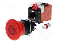 Switch: emergency stop; 22mm; Stabl.pos: 1; NC x2; red; LED; 24VDC OMRON