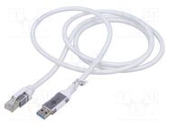 Cable; USB 3.0; RJ45 plug,USB A plug; nickel plated; 1m; white Goobay