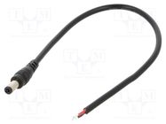 Cable; 2x0.5mm2; DC 5,5/2,1 plug; straight; black; 0.25m; -20÷80°C POS