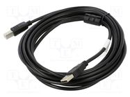 Cable; USB 2.0; USB A plug,USB B plug; gold-plated; 5m; black LANBERG