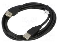 Cable; USB 2.0; USB A socket,USB A plug; gold-plated; 1.8m; black LANBERG