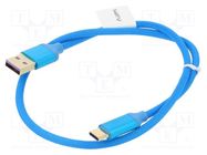 Cable; USB 2.0; USB A plug,USB C plug; gold-plated; 0.5m; blue LANBERG