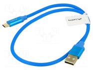 Cable; USB 2.0; USB A plug,USB C plug; gold-plated; 0.5m; blue LANBERG